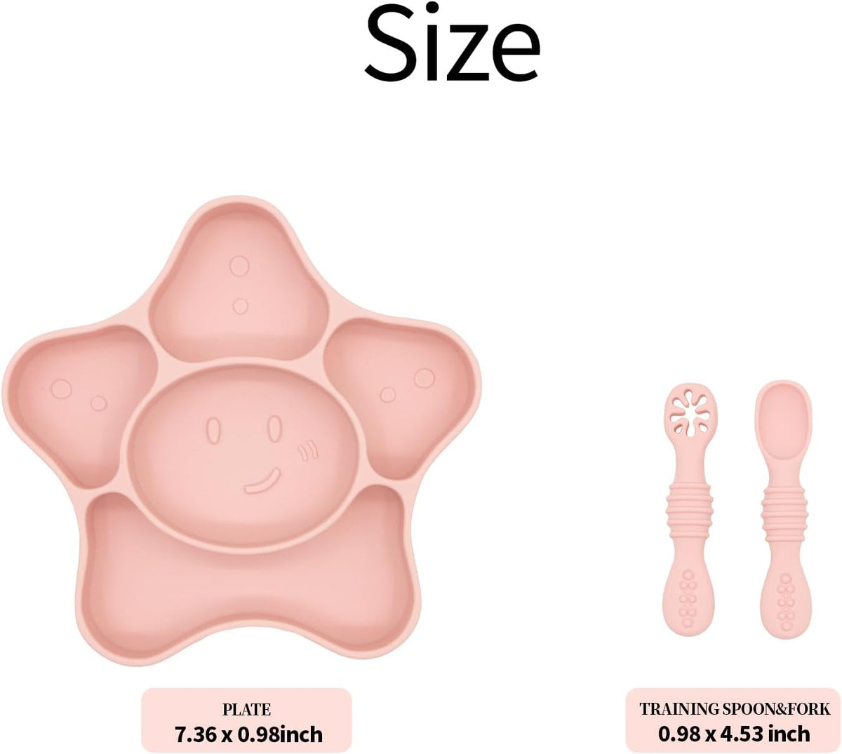 Silicone Feeding Set (3 PCs) Cove & Coast Series, Baby Plate with Suction Cup, Training Spoon and Fork, BLW Utensils for Toddler Kid, BPA-Free, Microwave/Dishwasher Safe - Pink Sea Star