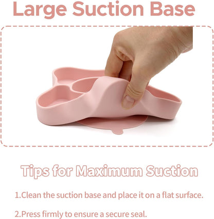 Silicone Feeding Set (3 PCs) Cove & Coast Series, Baby Plate with Suction Cup, Training Spoon and Fork, BLW Utensils for Toddler Kid, BPA-Free, Microwave/Dishwasher Safe - Pink Sea Star