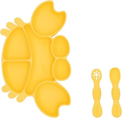 Silicone Feeding Set (3 PCs) Cove & Coast Series, Baby Plate with Suction Cup, Training Spoon and Fork, BLW Utensils for Toddler Kid, BPA-Free, Microwave/Dishwasher Safe - Pink Sea Star