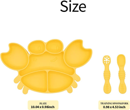 Silicone Feeding Set (3 PCs) Cove & Coast Series, Baby Plate with Suction Cup, Training Spoon and Fork, BLW Utensils for Toddler Kid, BPA-Free, Microwave/Dishwasher Safe - Pink Sea Star