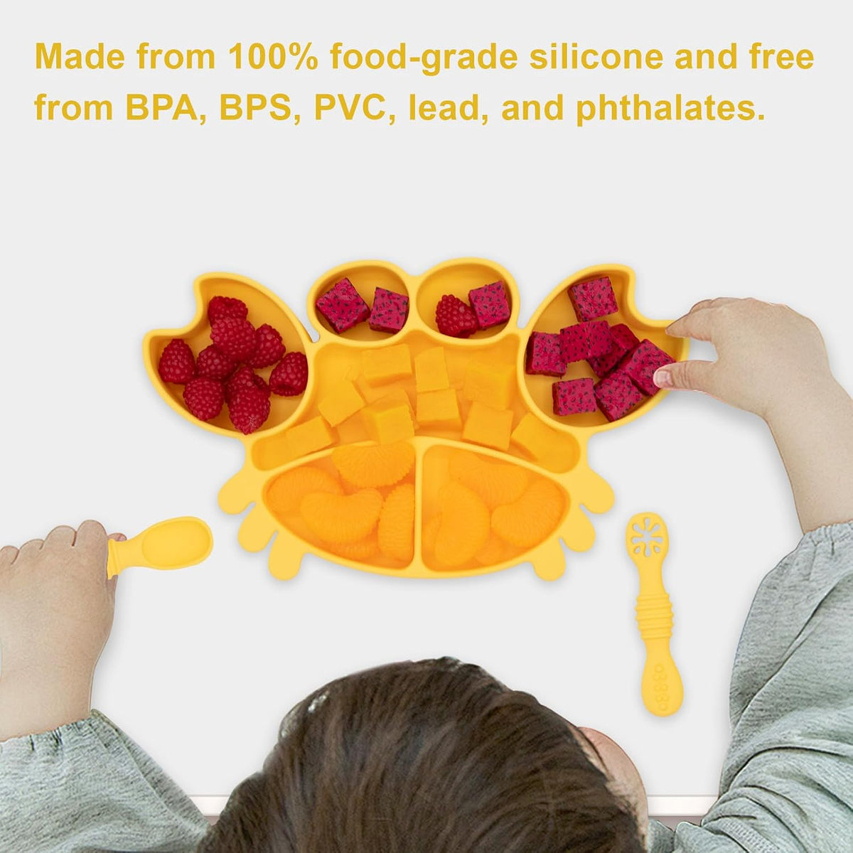 Silicone Feeding Set (3 PCs) Cove & Coast Series, Baby Plate with Suction Cup, Training Spoon and Fork, BLW Utensils for Toddler Kid, BPA-Free, Microwave/Dishwasher Safe - Pink Sea Star