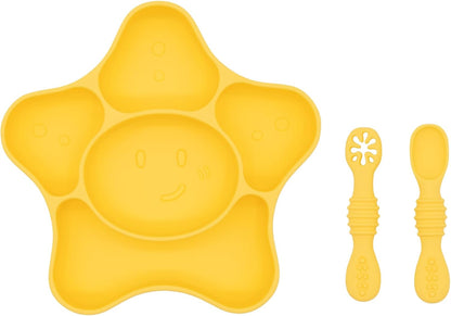 Silicone Feeding Set (3 PCs) Cove & Coast Series, Baby Plate with Suction Cup, Training Spoon and Fork, BLW Utensils for Toddler Kid, BPA-Free, Microwave/Dishwasher Safe - Pink Sea Star
