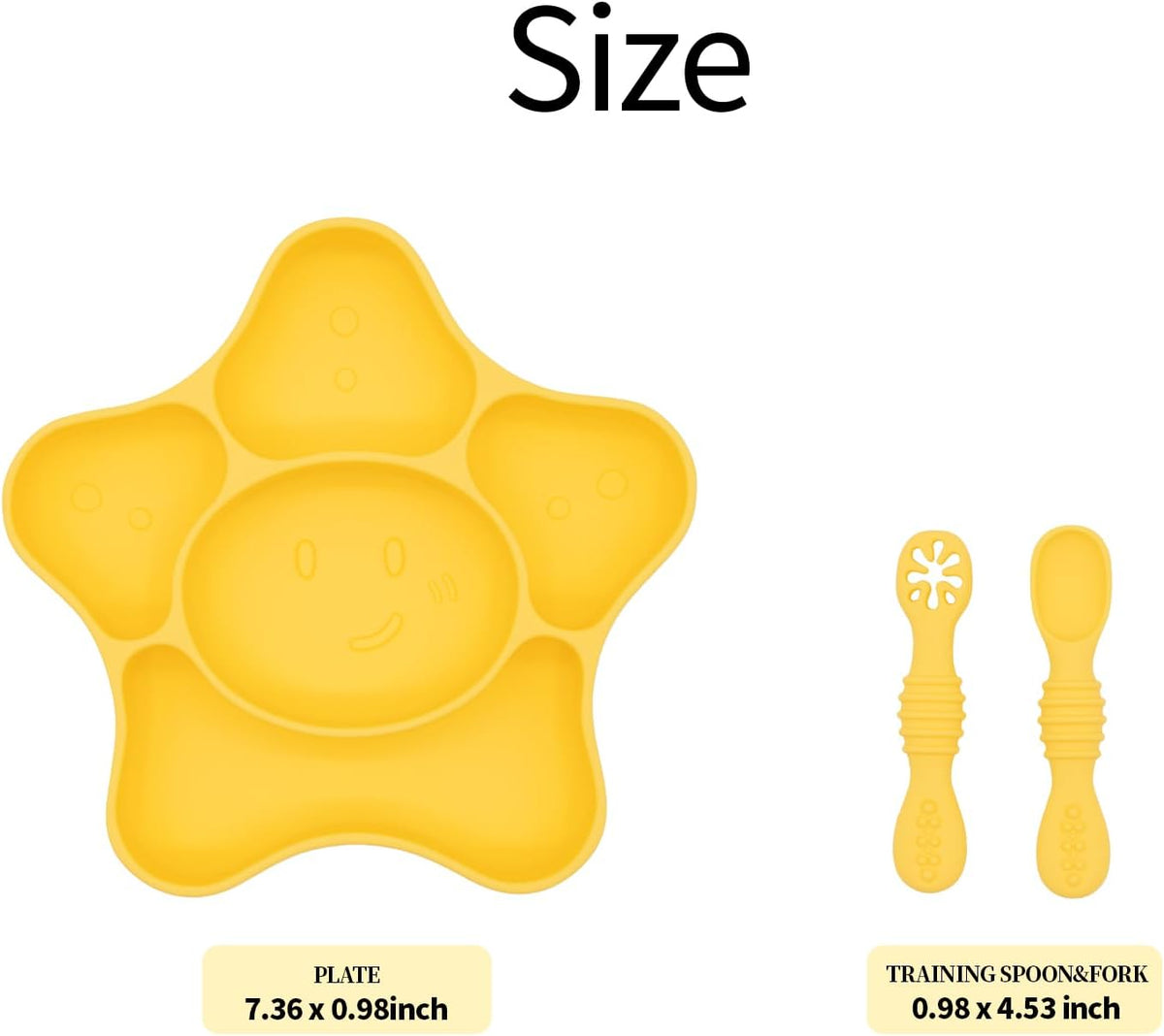 Silicone Feeding Set (3 PCs) Cove & Coast Series, Baby Plate with Suction Cup, Training Spoon and Fork, BLW Utensils for Toddler Kid, BPA-Free, Microwave/Dishwasher Safe - Pink Sea Star