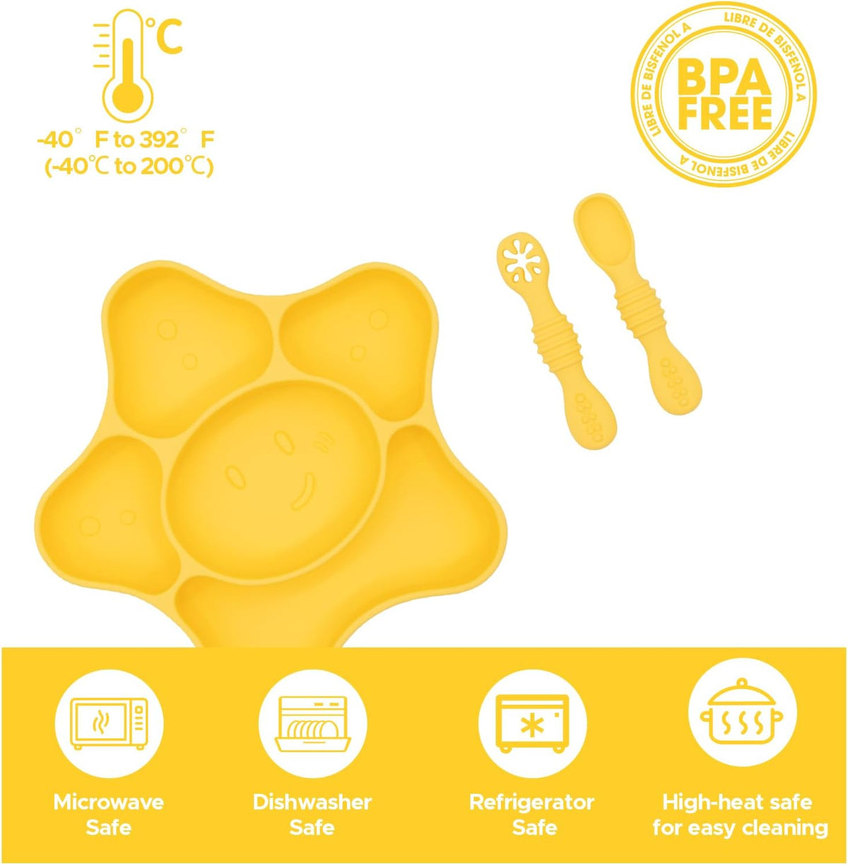 Silicone Feeding Set (3 PCs) Cove & Coast Series, Baby Plate with Suction Cup, Training Spoon and Fork, BLW Utensils for Toddler Kid, BPA-Free, Microwave/Dishwasher Safe - Pink Sea Star