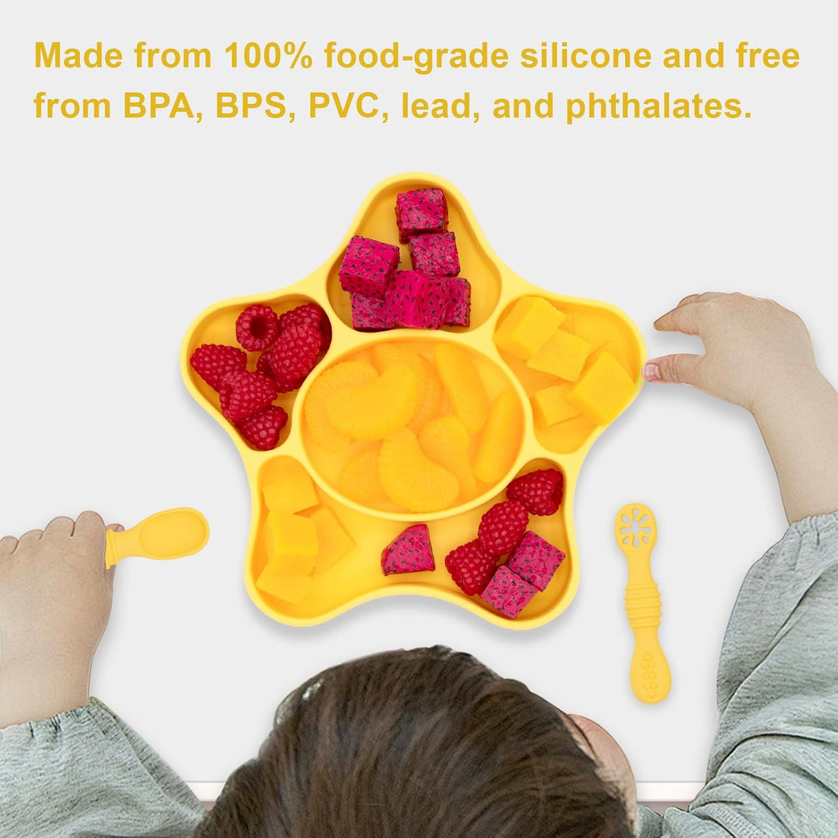 Silicone Feeding Set (3 PCs) Cove & Coast Series, Baby Plate with Suction Cup, Training Spoon and Fork, BLW Utensils for Toddler Kid, BPA-Free, Microwave/Dishwasher Safe - Pink Sea Star