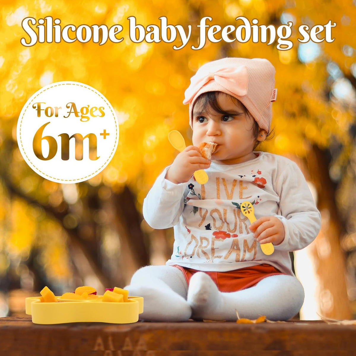 Silicone Feeding Set (3 PCs) Cove & Coast Series, Baby Plate with Suction Cup, Training Spoon and Fork, BLW Utensils for Toddler Kid, BPA-Free, Microwave/Dishwasher Safe - Pink Sea Star