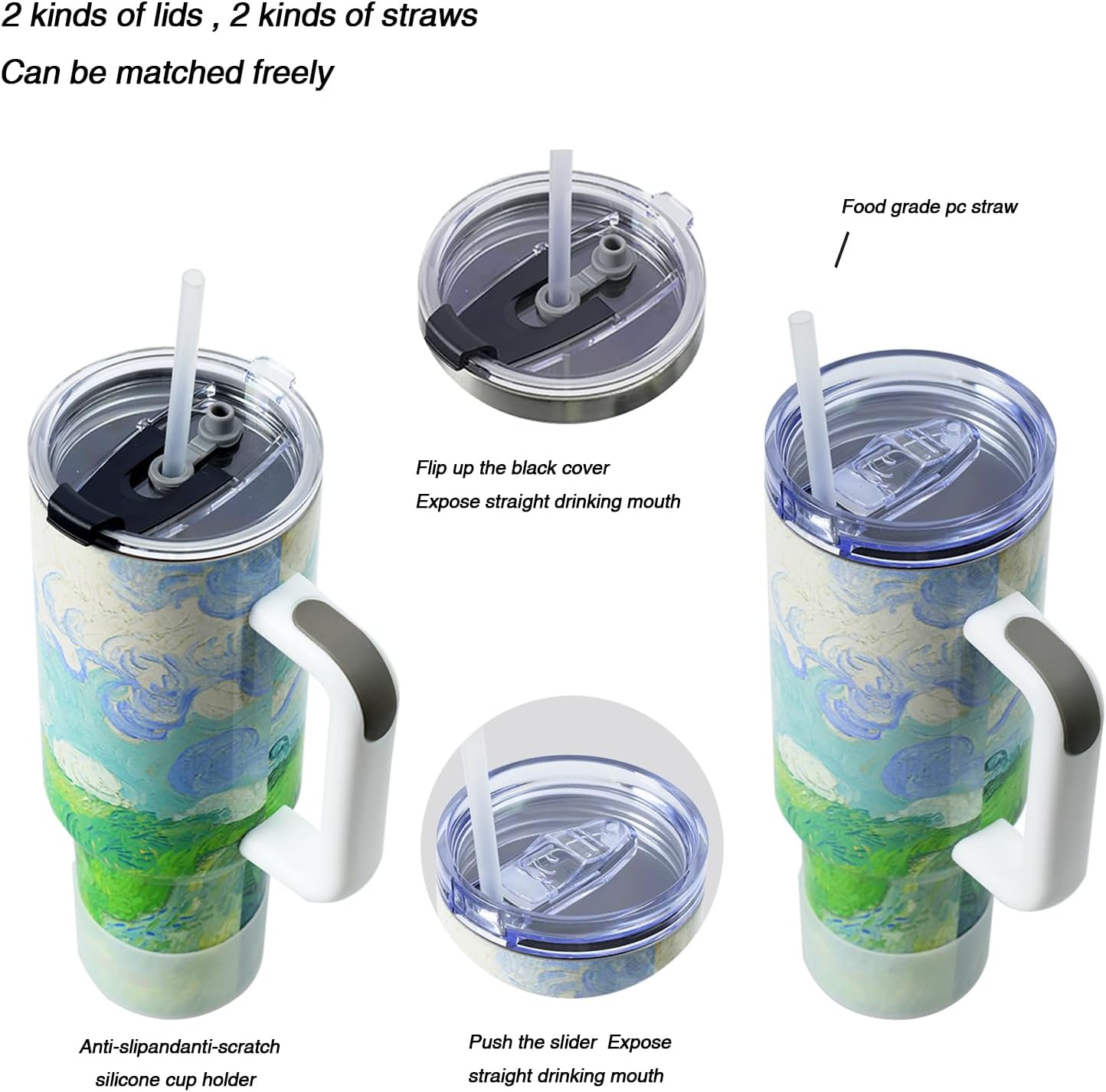 40 oz Tumbler with Handle and Straw, Vacuum Insulated Stainless Steel Cup & Water Bottle, Leakproof Lid, BPA-Free, Cup Holder Friendly for Travel, Keeps Drinks Hot & Cold White