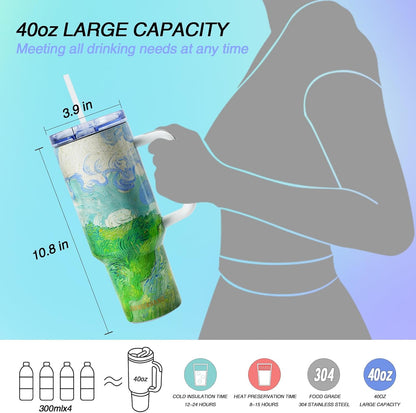 40 oz Tumbler with Handle and Straw, Vacuum Insulated Stainless Steel Cup & Water Bottle, Leakproof Lid, BPA-Free, Cup Holder Friendly for Travel, Keeps Drinks Hot & Cold White