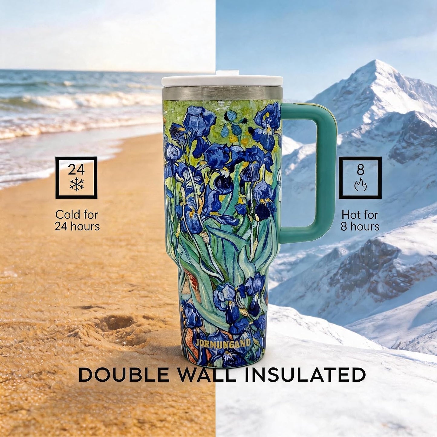 40 oz Tumbler with Handle and Straw, Vacuum Insulated Stainless Steel Cup & Water Bottle, Leakproof Lid, BPA-Free, Cup Holder Friendly for Travel, Keeps Drinks Hot & Cold White