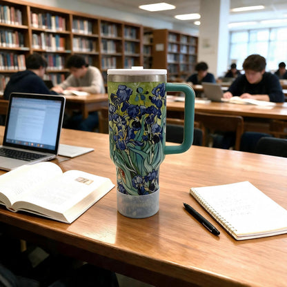 40 oz Tumbler with Handle and Straw, Vacuum Insulated Stainless Steel Cup & Water Bottle, Leakproof Lid, BPA-Free, Cup Holder Friendly for Travel, Keeps Drinks Hot & Cold White
