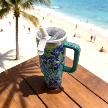 40 oz Tumbler with Handle and Straw, Vacuum Insulated Stainless Steel Cup & Water Bottle, Leakproof Lid, BPA-Free, Cup Holder Friendly for Travel, Keeps Drinks Hot & Cold White