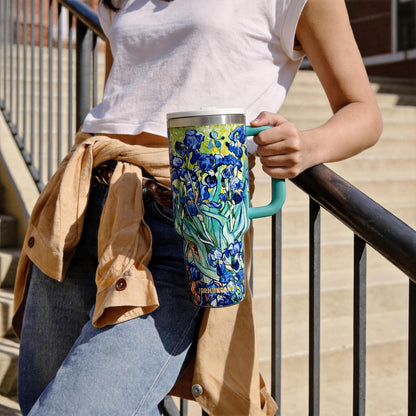 40 oz Tumbler with Handle and Straw, Vacuum Insulated Stainless Steel Cup & Water Bottle, Leakproof Lid, BPA-Free, Cup Holder Friendly for Travel, Keeps Drinks Hot & Cold White