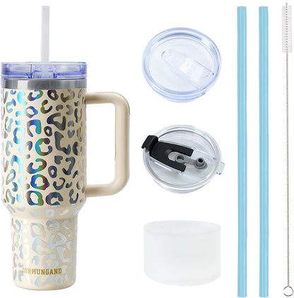 40 oz Tumbler with Handle and Straw, Vacuum Insulated Stainless Steel Cup & Water Bottle, Leakproof Lid, BPA-Free, Cup Holder Friendly for Travel, Keeps Drinks Hot & Cold White