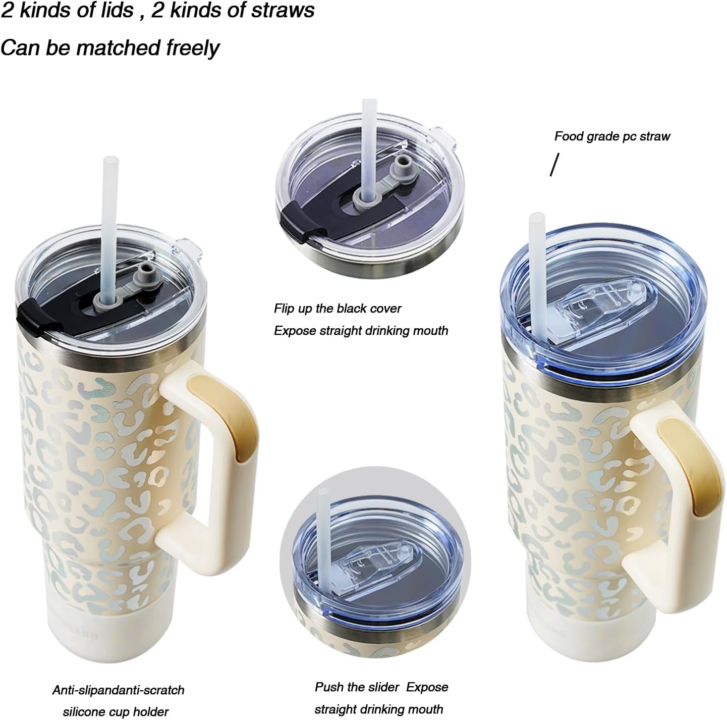 40 oz Tumbler with Handle and Straw, Vacuum Insulated Stainless Steel Cup & Water Bottle, Leakproof Lid, BPA-Free, Cup Holder Friendly for Travel, Keeps Drinks Hot & Cold White