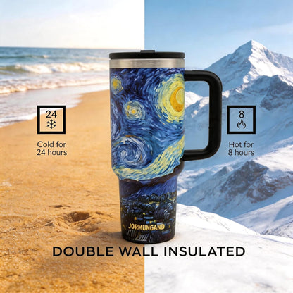 40 oz Tumbler with Handle and Straw, Vacuum Insulated Stainless Steel Cup & Water Bottle, Leakproof Lid, BPA-Free, Cup Holder Friendly for Travel, Keeps Drinks Hot & Cold White