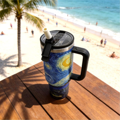40 oz Tumbler with Handle and Straw, Vacuum Insulated Stainless Steel Cup & Water Bottle, Leakproof Lid, BPA-Free, Cup Holder Friendly for Travel, Keeps Drinks Hot & Cold White