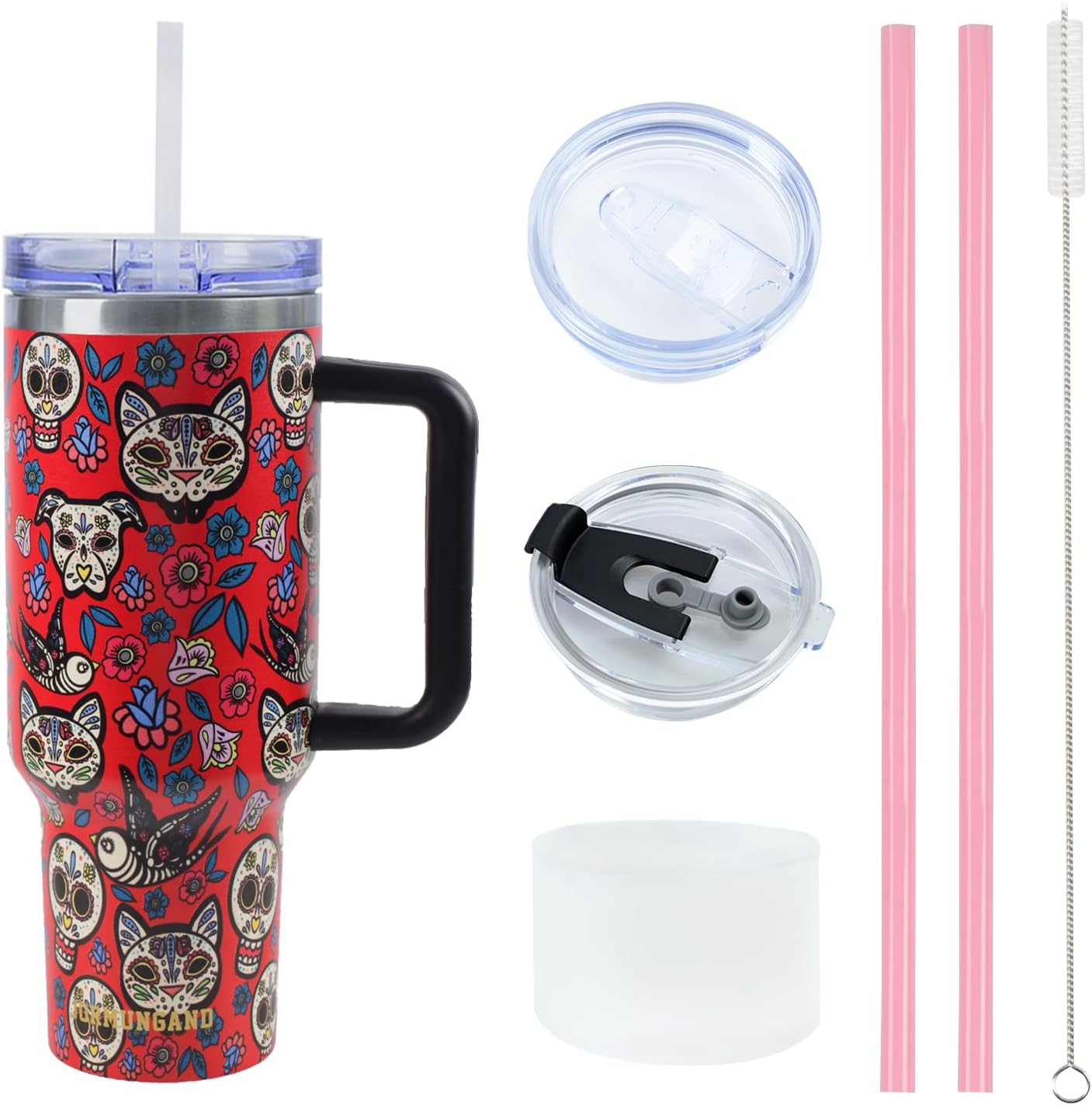 40 oz Tumbler with Handle and Straw, Vacuum Insulated Stainless Steel Cup & Water Bottle, Leakproof Lid, BPA-Free, Cup Holder Friendly for Travel, Keeps Drinks Hot & Cold White