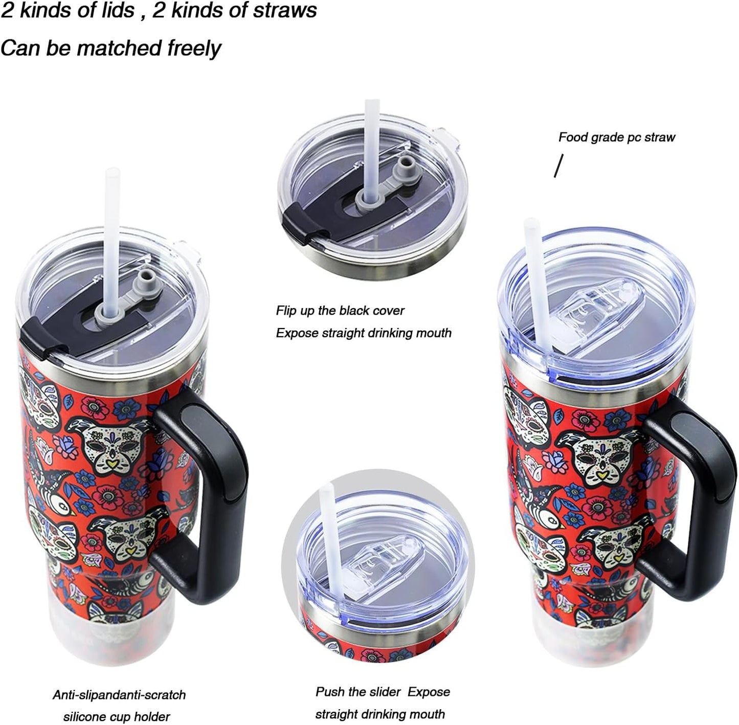 40 oz Tumbler with Handle and Straw, Vacuum Insulated Stainless Steel Cup & Water Bottle, Leakproof Lid, BPA-Free, Cup Holder Friendly for Travel, Keeps Drinks Hot & Cold White