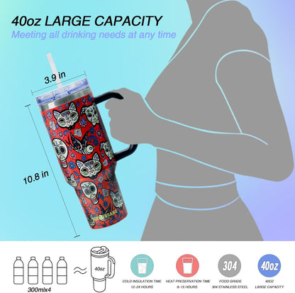 40 oz Tumbler with Handle and Straw, Vacuum Insulated Stainless Steel Cup & Water Bottle, Leakproof Lid, BPA-Free, Cup Holder Friendly for Travel, Keeps Drinks Hot & Cold White