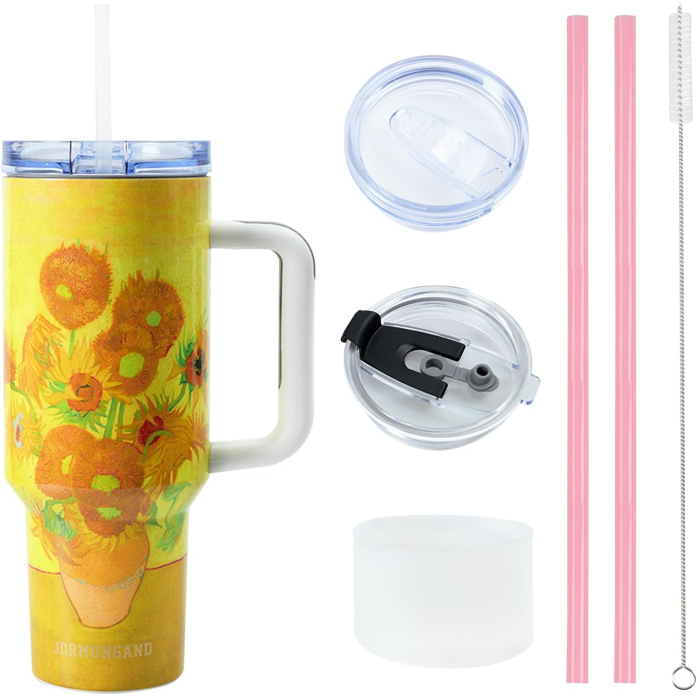 40 oz Tumbler with Handle and Straw, Vacuum Insulated Stainless Steel Cup & Water Bottle, Leakproof Lid, BPA-Free, Cup Holder Friendly for Travel, Keeps Drinks Hot & Cold White