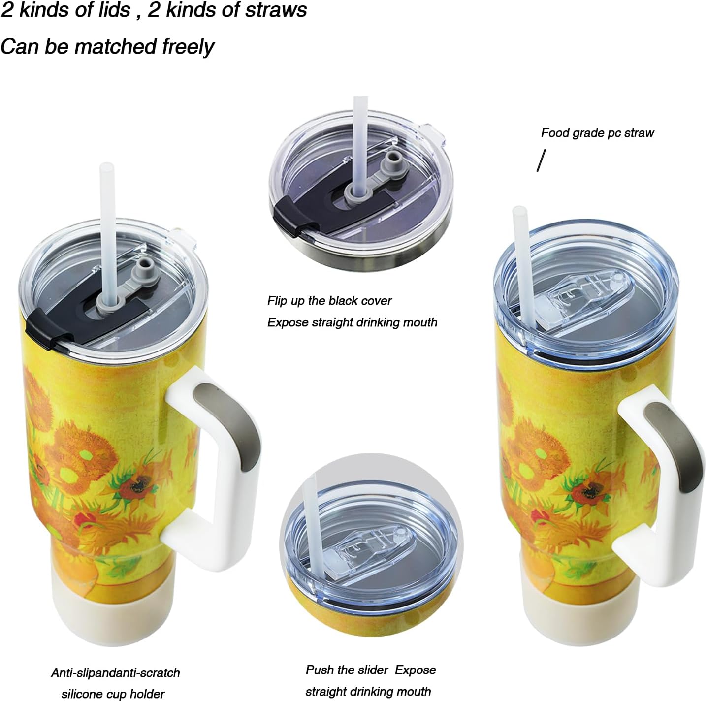 40 oz Tumbler with Handle and Straw, Vacuum Insulated Stainless Steel Cup & Water Bottle, Leakproof Lid, BPA-Free, Cup Holder Friendly for Travel, Keeps Drinks Hot & Cold White