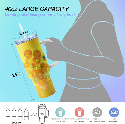 40 oz Tumbler with Handle and Straw, Vacuum Insulated Stainless Steel Cup & Water Bottle, Leakproof Lid, BPA-Free, Cup Holder Friendly for Travel, Keeps Drinks Hot & Cold White