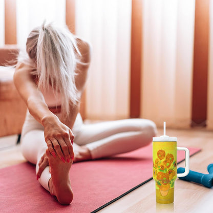 40 oz Tumbler with Handle and Straw, Vacuum Insulated Stainless Steel Cup & Water Bottle, Leakproof Lid, BPA-Free, Cup Holder Friendly for Travel, Keeps Drinks Hot & Cold White