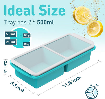 Silicone Freezer Tray With Lid Soup Freezer Container Molds with Steel Reinforced Rim Ice Cube Freezer Molds for Soup, Sauce, Leftovers, Homemade Meal Prep Containers Portion Control Food Storage