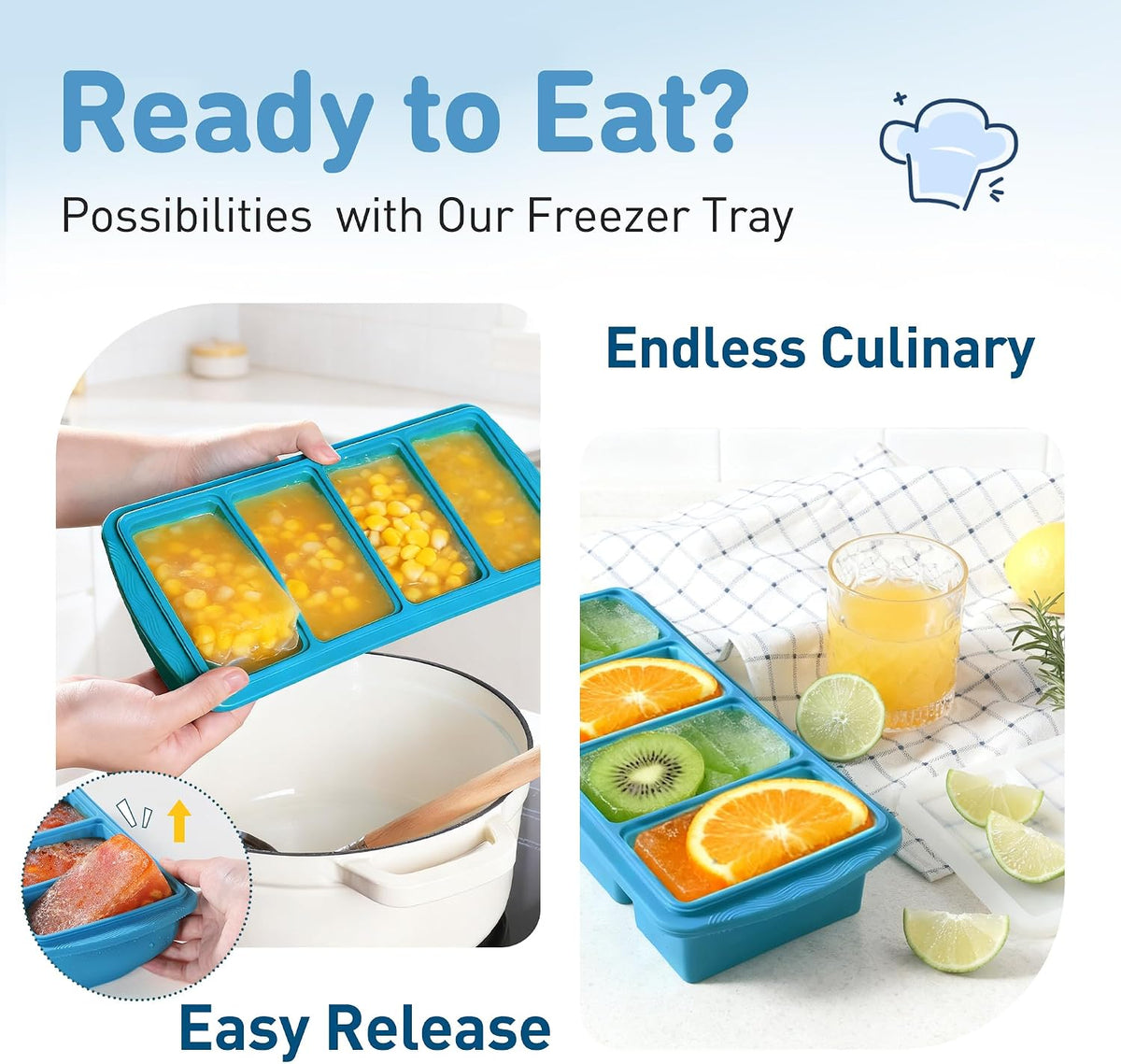 Silicone Freezer Tray With Lid Soup Freezer Container Molds with Steel Reinforced Rim Ice Cube Freezer Molds for Soup, Sauce, Leftovers, Homemade Meal Prep Containers Portion Control Food Storage
