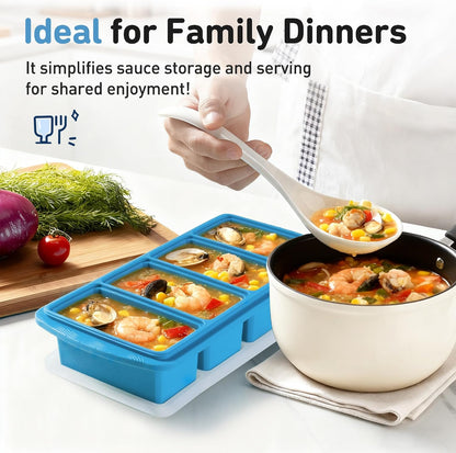 Silicone Freezer Tray With Lid Soup Freezer Container Molds with Steel Reinforced Rim Ice Cube Freezer Molds for Soup, Sauce, Leftovers, Homemade Meal Prep Containers Portion Control Food Storage