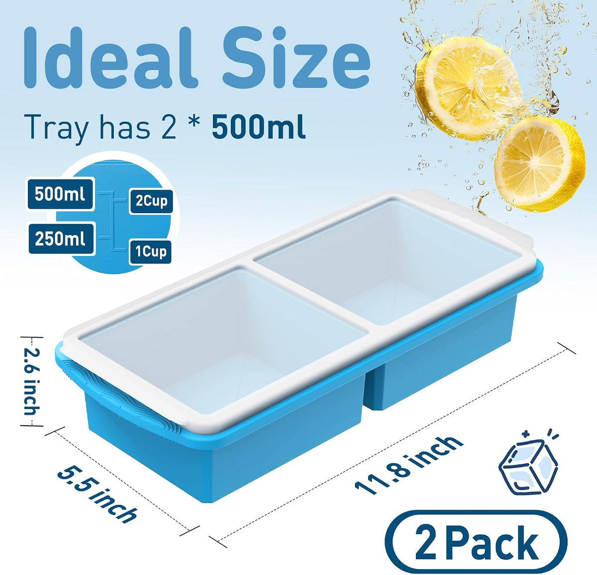 Silicone Freezer Tray With Lid Soup Freezer Container Molds with Steel Reinforced Rim Ice Cube Freezer Molds for Soup, Sauce, Leftovers, Homemade Meal Prep Containers Portion Control Food Storage