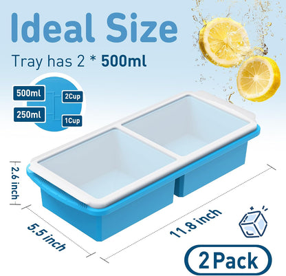 Silicone Freezer Tray With Lid Soup Freezer Container Molds with Steel Reinforced Rim Ice Cube Freezer Molds for Soup, Sauce, Leftovers, Homemade Meal Prep Containers Portion Control Food Storage