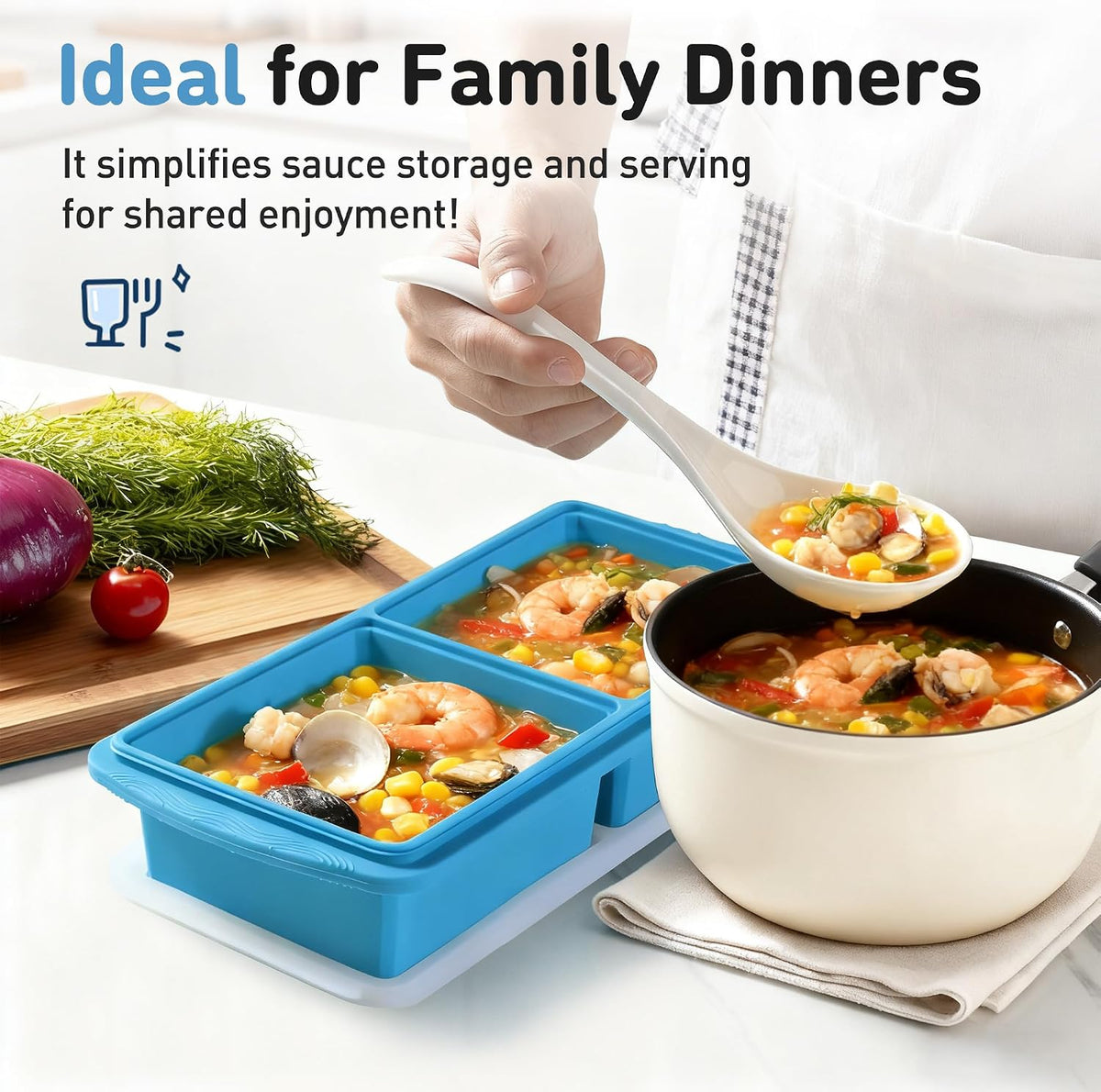 Silicone Freezer Tray With Lid Soup Freezer Container Molds with Steel Reinforced Rim Ice Cube Freezer Molds for Soup, Sauce, Leftovers, Homemade Meal Prep Containers Portion Control Food Storage