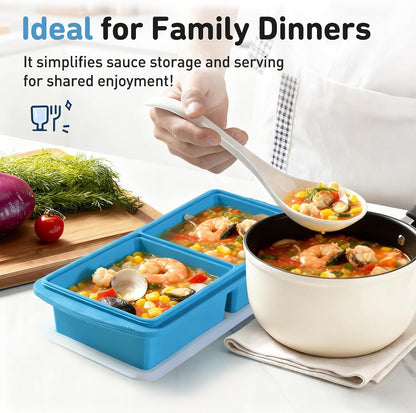 Silicone Freezer Tray With Lid Soup Freezer Container Molds with Steel Reinforced Rim Ice Cube Freezer Molds for Soup, Sauce, Leftovers, Homemade Meal Prep Containers Portion Control Food Storage