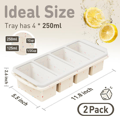 Silicone Freezer Tray With Lid Soup Freezer Container Molds with Steel Reinforced Rim Ice Cube Freezer Molds for Soup, Sauce, Leftovers, Homemade Meal Prep Containers Portion Control Food Storage
