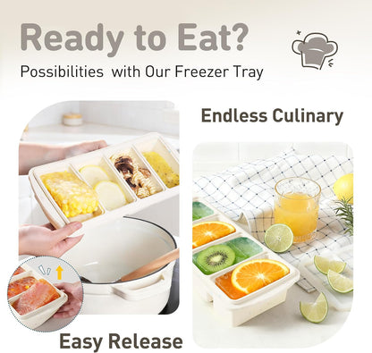 Silicone Freezer Tray With Lid Soup Freezer Container Molds with Steel Reinforced Rim Ice Cube Freezer Molds for Soup, Sauce, Leftovers, Homemade Meal Prep Containers Portion Control Food Storage