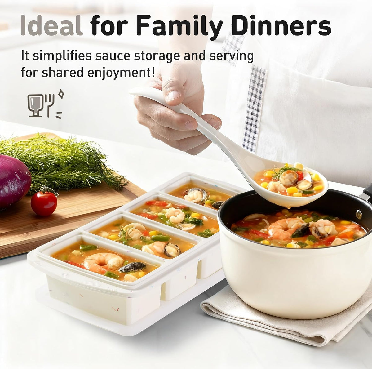 Silicone Freezer Tray With Lid Soup Freezer Container Molds with Steel Reinforced Rim Ice Cube Freezer Molds for Soup, Sauce, Leftovers, Homemade Meal Prep Containers Portion Control Food Storage