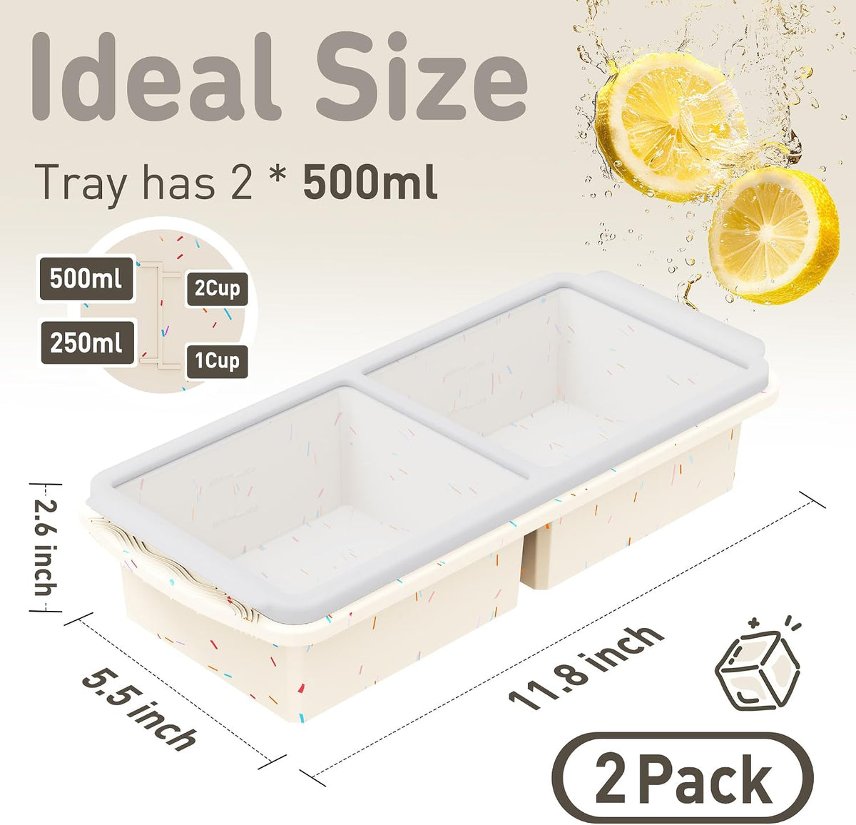 Silicone Freezer Tray With Lid Soup Freezer Container Molds with Steel Reinforced Rim Ice Cube Freezer Molds for Soup, Sauce, Leftovers, Homemade Meal Prep Containers Portion Control Food Storage