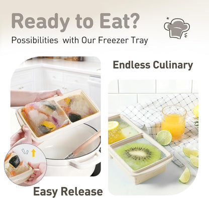 Silicone Freezer Tray With Lid Soup Freezer Container Molds with Steel Reinforced Rim Ice Cube Freezer Molds for Soup, Sauce, Leftovers, Homemade Meal Prep Containers Portion Control Food Storage