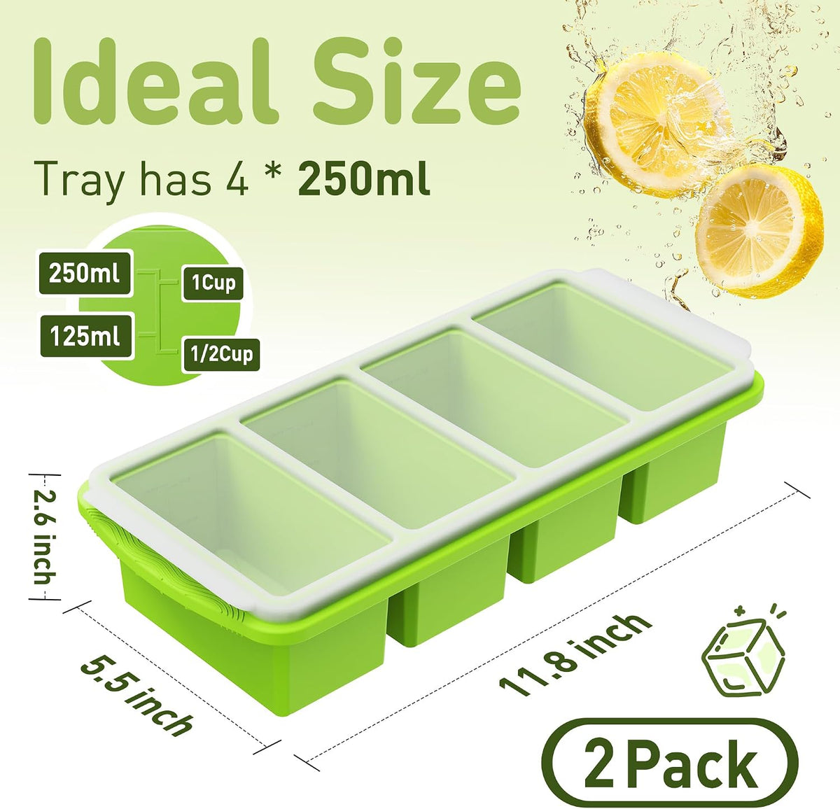 Silicone Freezer Tray With Lid Soup Freezer Container Molds with Steel Reinforced Rim Ice Cube Freezer Molds for Soup, Sauce, Leftovers, Homemade Meal Prep Containers Portion Control Food Storage