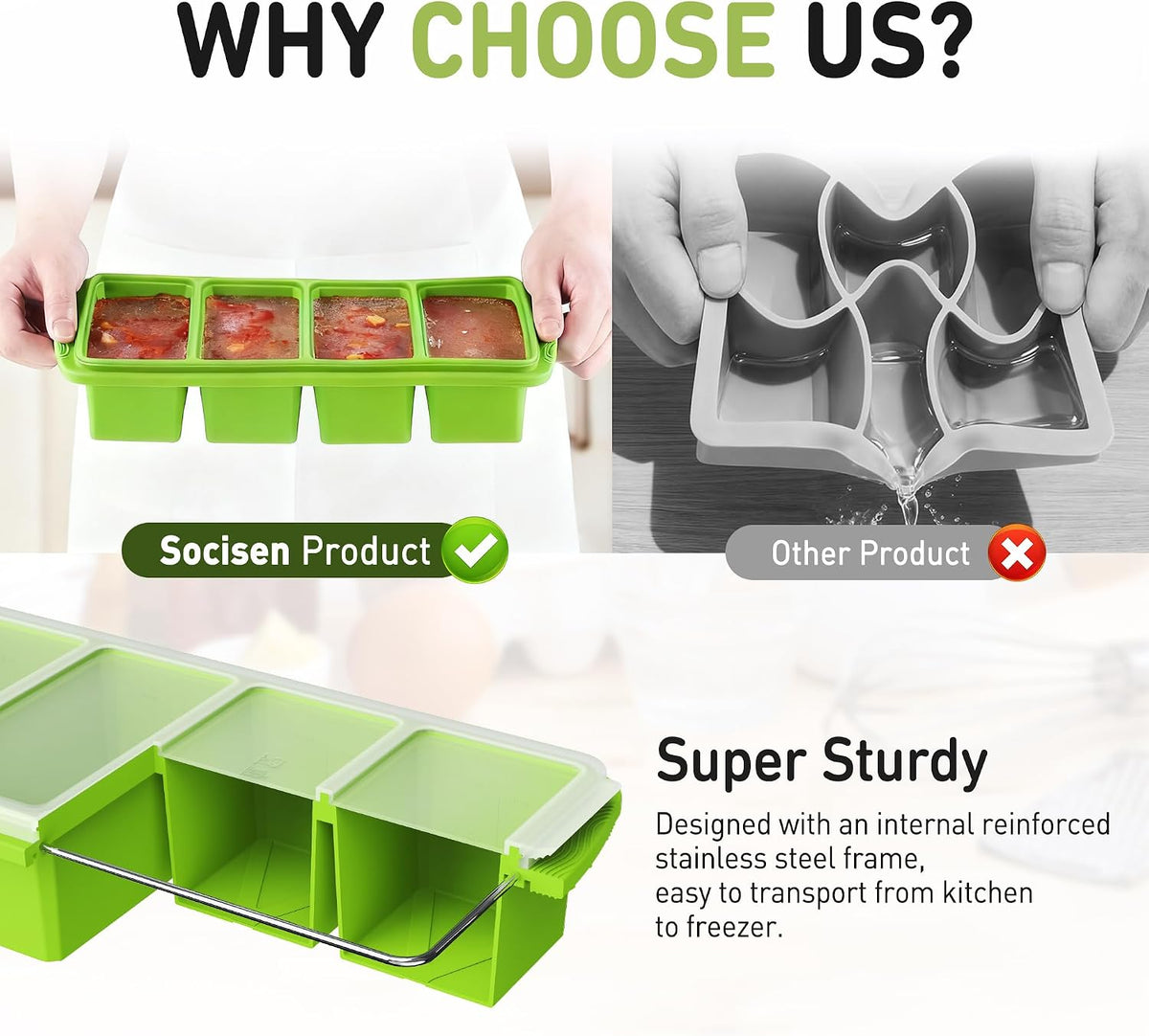 Silicone Freezer Tray With Lid Soup Freezer Container Molds with Steel Reinforced Rim Ice Cube Freezer Molds for Soup, Sauce, Leftovers, Homemade Meal Prep Containers Portion Control Food Storage