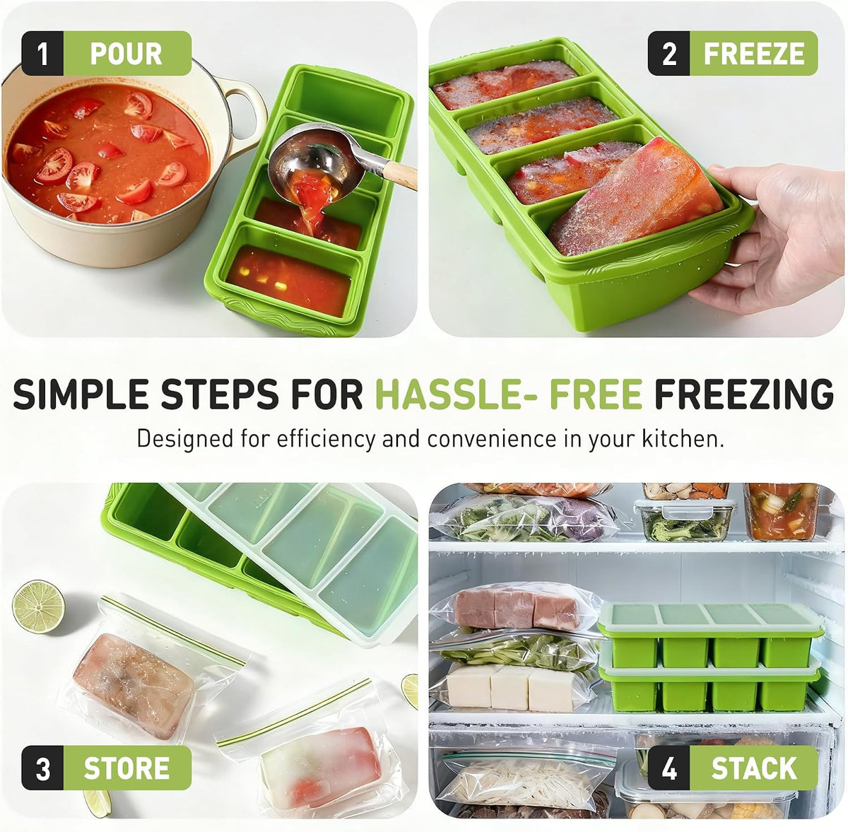 Silicone Freezer Tray With Lid Soup Freezer Container Molds with Steel Reinforced Rim Ice Cube Freezer Molds for Soup, Sauce, Leftovers, Homemade Meal Prep Containers Portion Control Food Storage