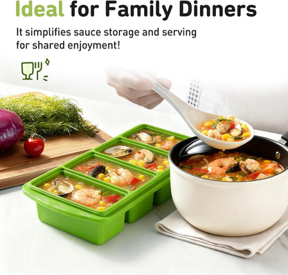 Silicone Freezer Tray With Lid Soup Freezer Container Molds with Steel Reinforced Rim Ice Cube Freezer Molds for Soup, Sauce, Leftovers, Homemade Meal Prep Containers Portion Control Food Storage