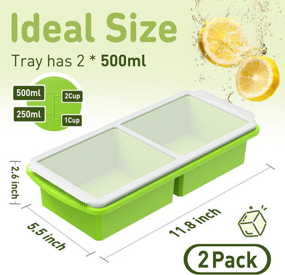 Silicone Freezer Tray With Lid Soup Freezer Container Molds with Steel Reinforced Rim Ice Cube Freezer Molds for Soup, Sauce, Leftovers, Homemade Meal Prep Containers Portion Control Food Storage