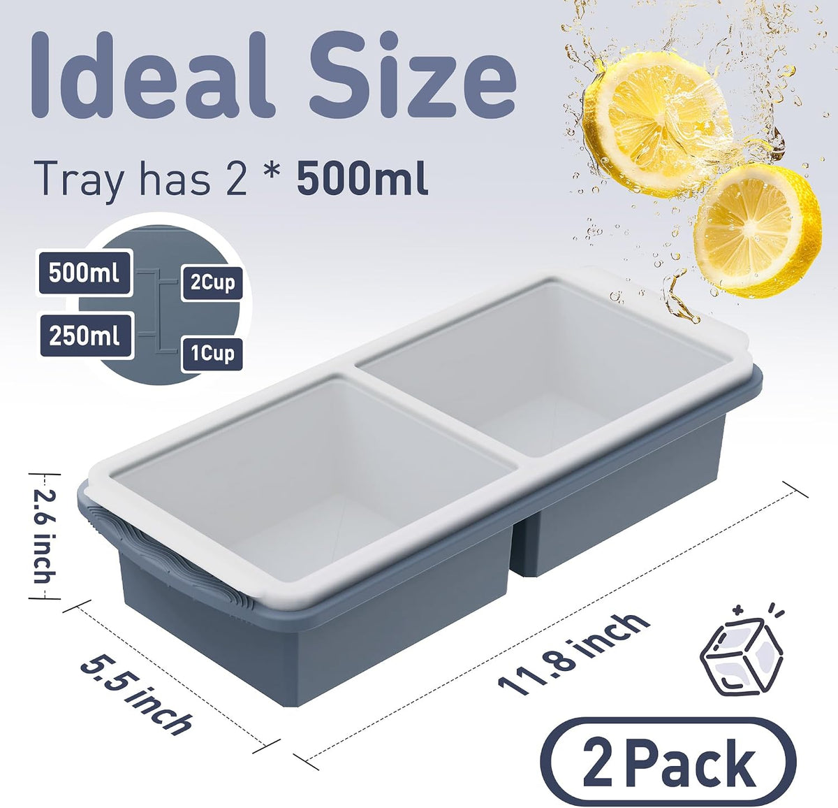 Silicone Freezer Tray With Lid Soup Freezer Container Molds with Steel Reinforced Rim Ice Cube Freezer Molds for Soup, Sauce, Leftovers, Homemade Meal Prep Containers Portion Control Food Storage