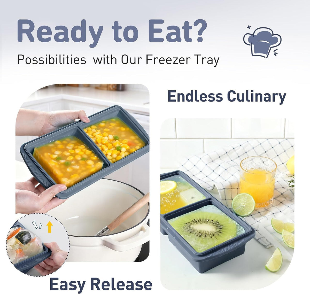Silicone Freezer Tray With Lid Soup Freezer Container Molds with Steel Reinforced Rim Ice Cube Freezer Molds for Soup, Sauce, Leftovers, Homemade Meal Prep Containers Portion Control Food Storage