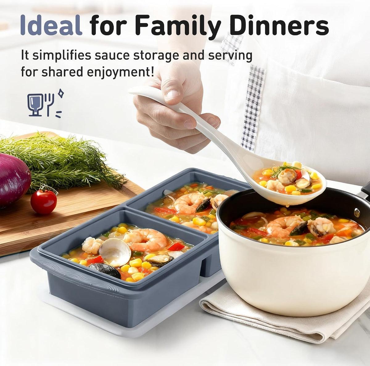 Silicone Freezer Tray With Lid Soup Freezer Container Molds with Steel Reinforced Rim Ice Cube Freezer Molds for Soup, Sauce, Leftovers, Homemade Meal Prep Containers Portion Control Food Storage
