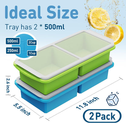 Silicone Freezer Tray With Lid Soup Freezer Container Molds with Steel Reinforced Rim Ice Cube Freezer Molds for Soup, Sauce, Leftovers, Homemade Meal Prep Containers Portion Control Food Storage