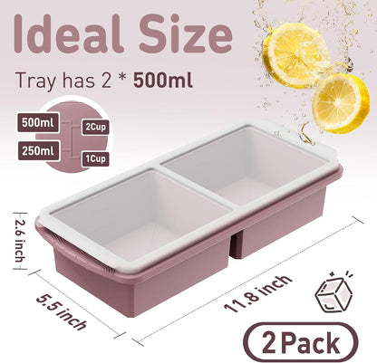 Silicone Freezer Tray With Lid Soup Freezer Container Molds with Steel Reinforced Rim Ice Cube Freezer Molds for Soup, Sauce, Leftovers, Homemade Meal Prep Containers Portion Control Food Storage