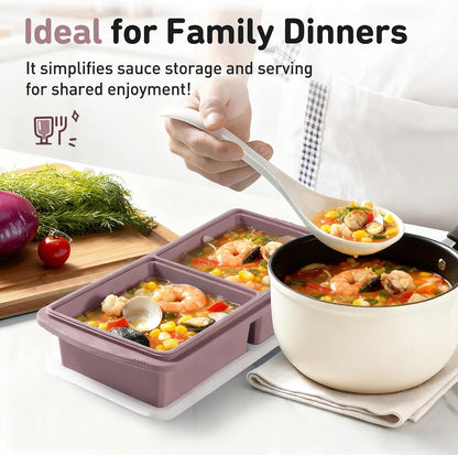 Silicone Freezer Tray With Lid Soup Freezer Container Molds with Steel Reinforced Rim Ice Cube Freezer Molds for Soup, Sauce, Leftovers, Homemade Meal Prep Containers Portion Control Food Storage